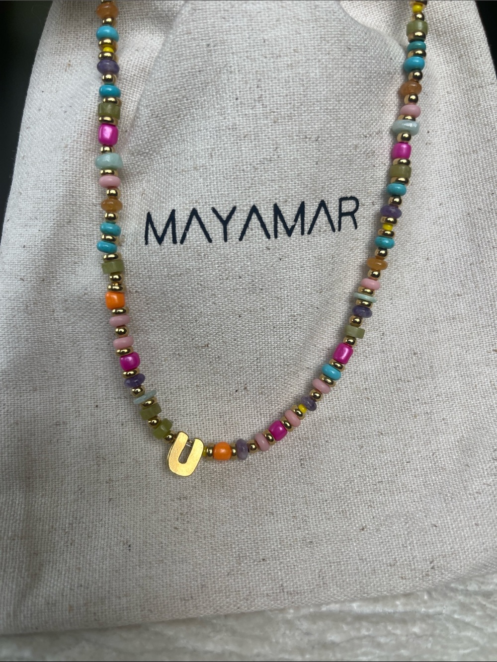 ‘U’ Initial Pendant - Multicolor Beaded Necklace with Gold - Women's Jewelry